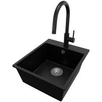 GRANITSPÜLE Riga, 2-er set Schwarz 43/50 cm 1 Becken + Küchenarmatur 40/20 cm + Ablauf-Set ab 45er Unterschrank - Chromfarben/Schwarz, Kunststoff (43/20/50cm) - Primagran