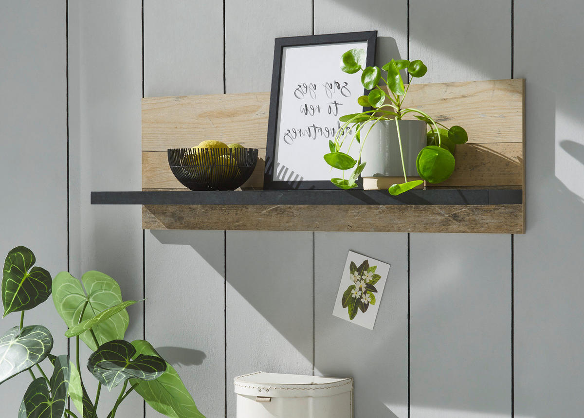 WANDREGAL Used Wood hell, anthrazit, Küchenregal 90 cm - Anthrazit/Naturfarben, Holzwerkstoff (90/30/21cm) - Furn.Design
