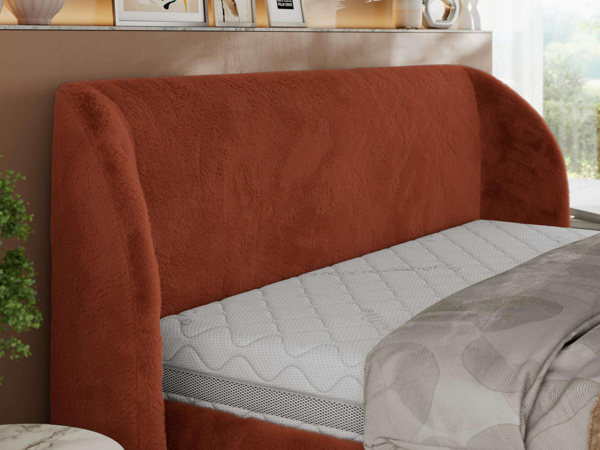 POLSTERBETT CAELA CLASSIC 180/200 - Orange Plüsch - ohne Matratze - Orange, Textil (180/200cm) - MKS