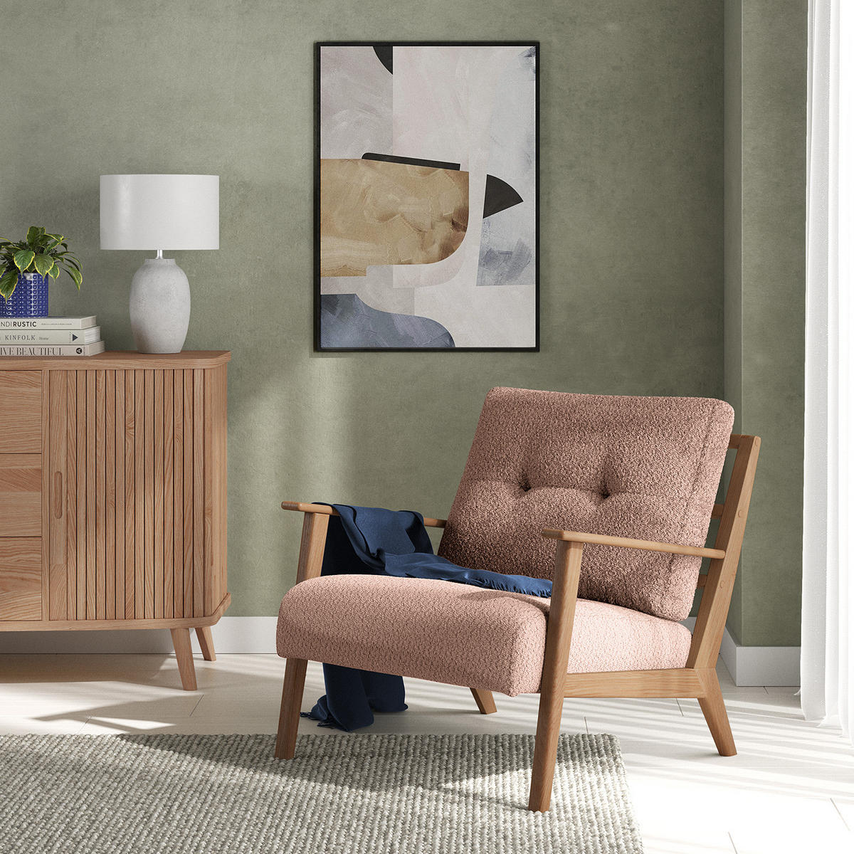 SESSEL - Eichefarben/Mauve, Eichenholz/Textil (83/80/75cm) - home24