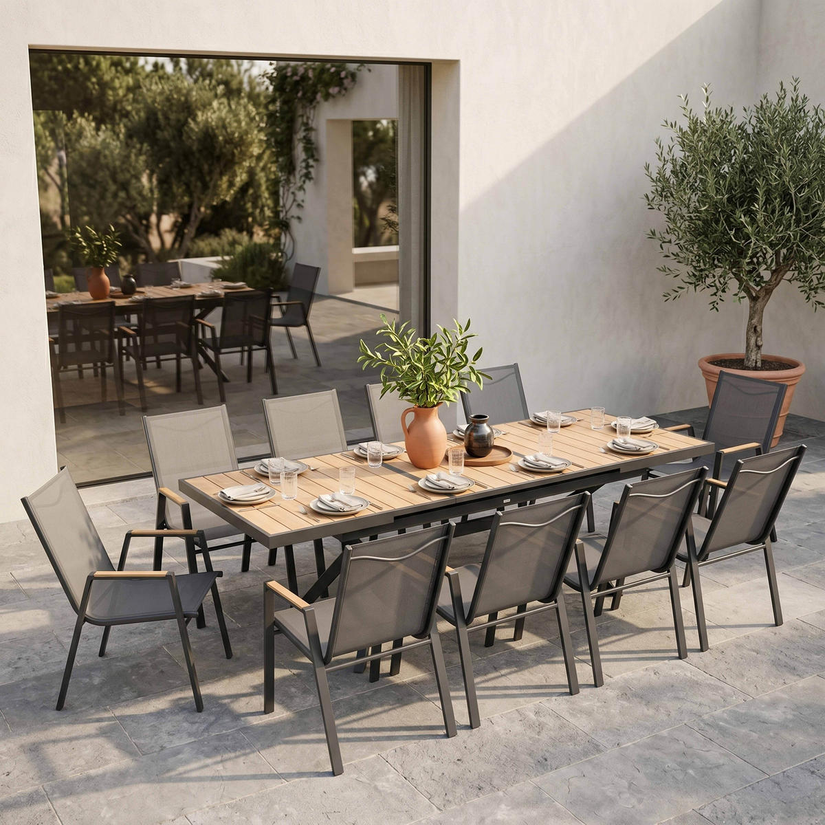 GARTENSTÜHLE 2-tlg., Grau - Grau, Textil (66/94/56cm) - Oviala