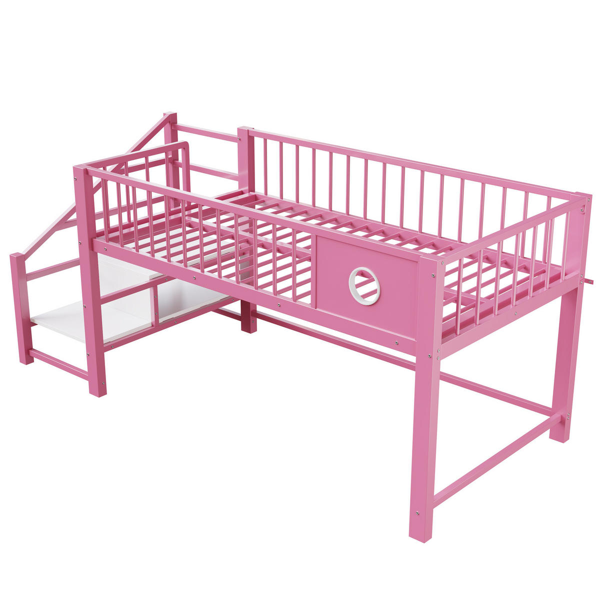KINDERHBETT 90/200 cm mit Stauraumleiter und Metallgestell, Rosa - Rosa, Metall (90/200cm) - Redom