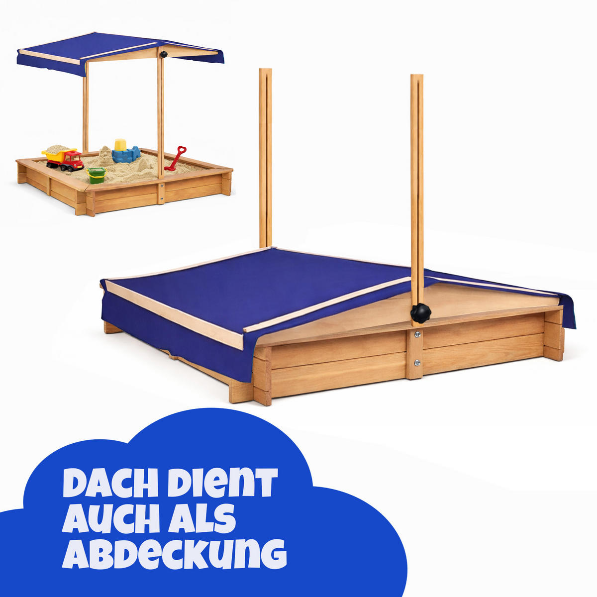 SANDKASTEN mit höhenverstellbarem Dach 98x98x17 cm - Braun, Naturmaterialien (98/98/17cm) - Bestlivings