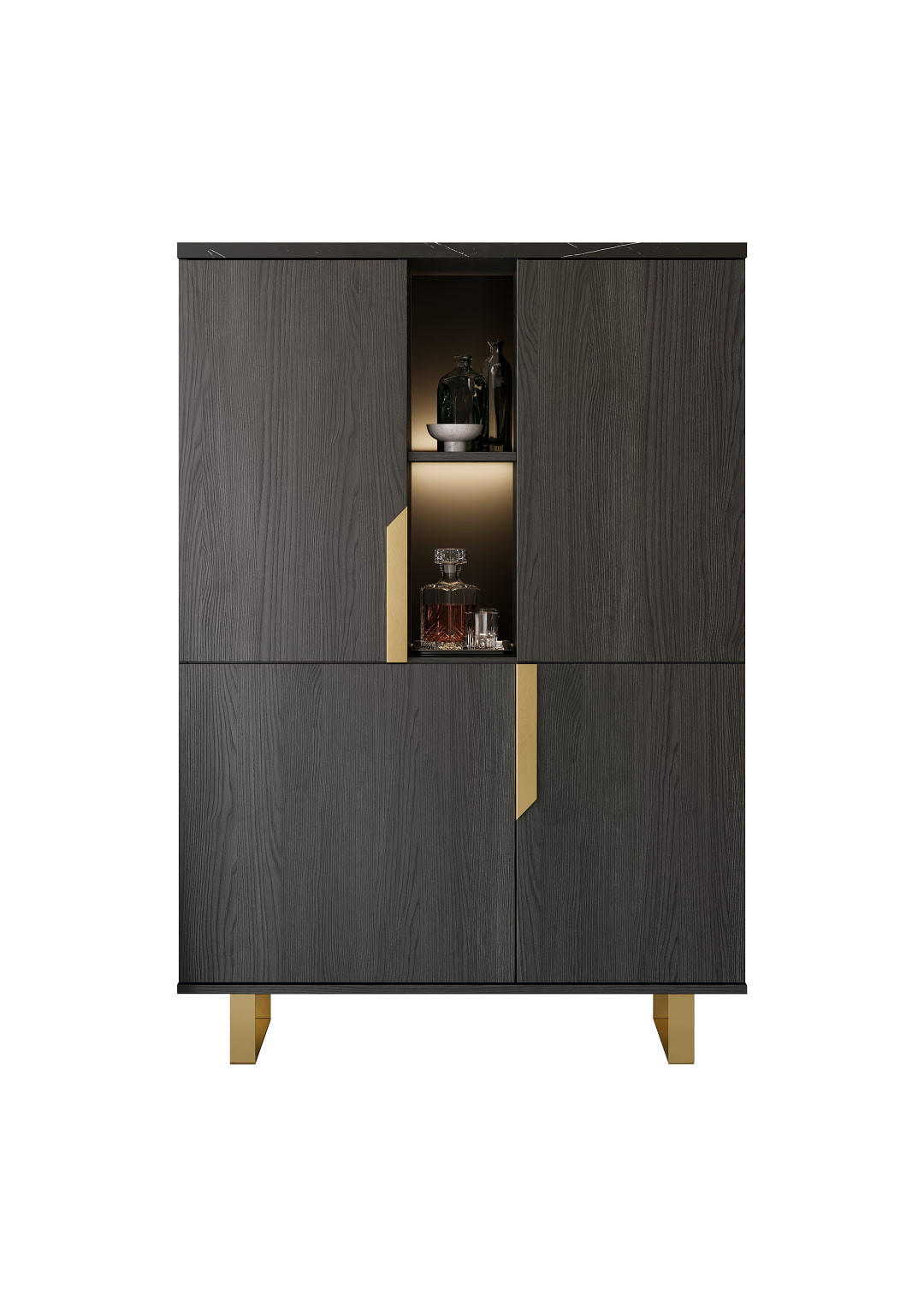 WOHNZIMMERSCHRANK ORION 2-Türig in Rosenholzoptik mit Marmoroptik - Goldfarben/Schwarz, Holzwerkstoff/Metall (110/159/49cm) - Interdesign24