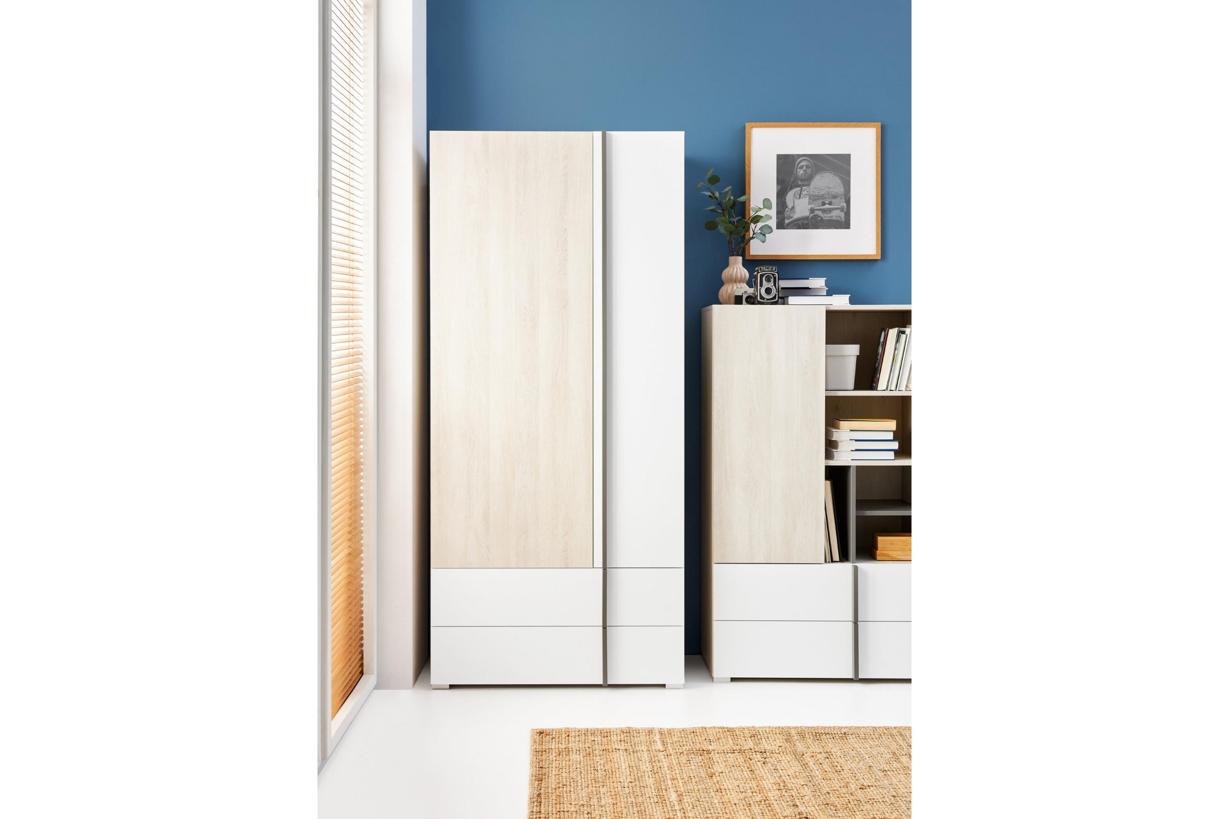 KINDERKLEIDERSCHRANK REMI 02 90 cm breit in Eichenweiß / Weiß Matt / Anthrazit - Eichefarben/Anthrazit, Holzwerkstoff (90/195/50cm) - Deine Möbel 24