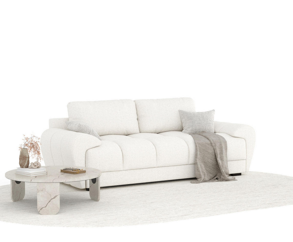 3-SITZER SOFA Peebles Creme Webstoff - Creme/Schwarz, Holz/Holzwerkstoff (244/90/101cm) - Maison de Reve