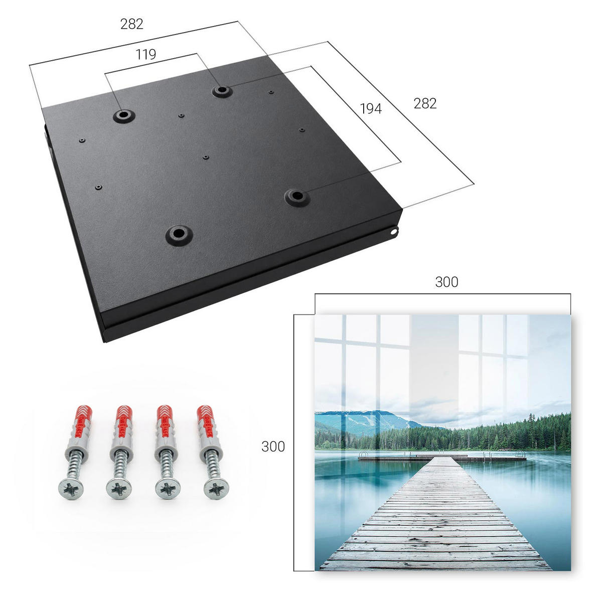 SCHLÜSSELBOX Schwarz 30x30 cm- Türöffnung nach rechts - See der Ruhe - Blau, Metall (30/30/5cm) - TULUP
