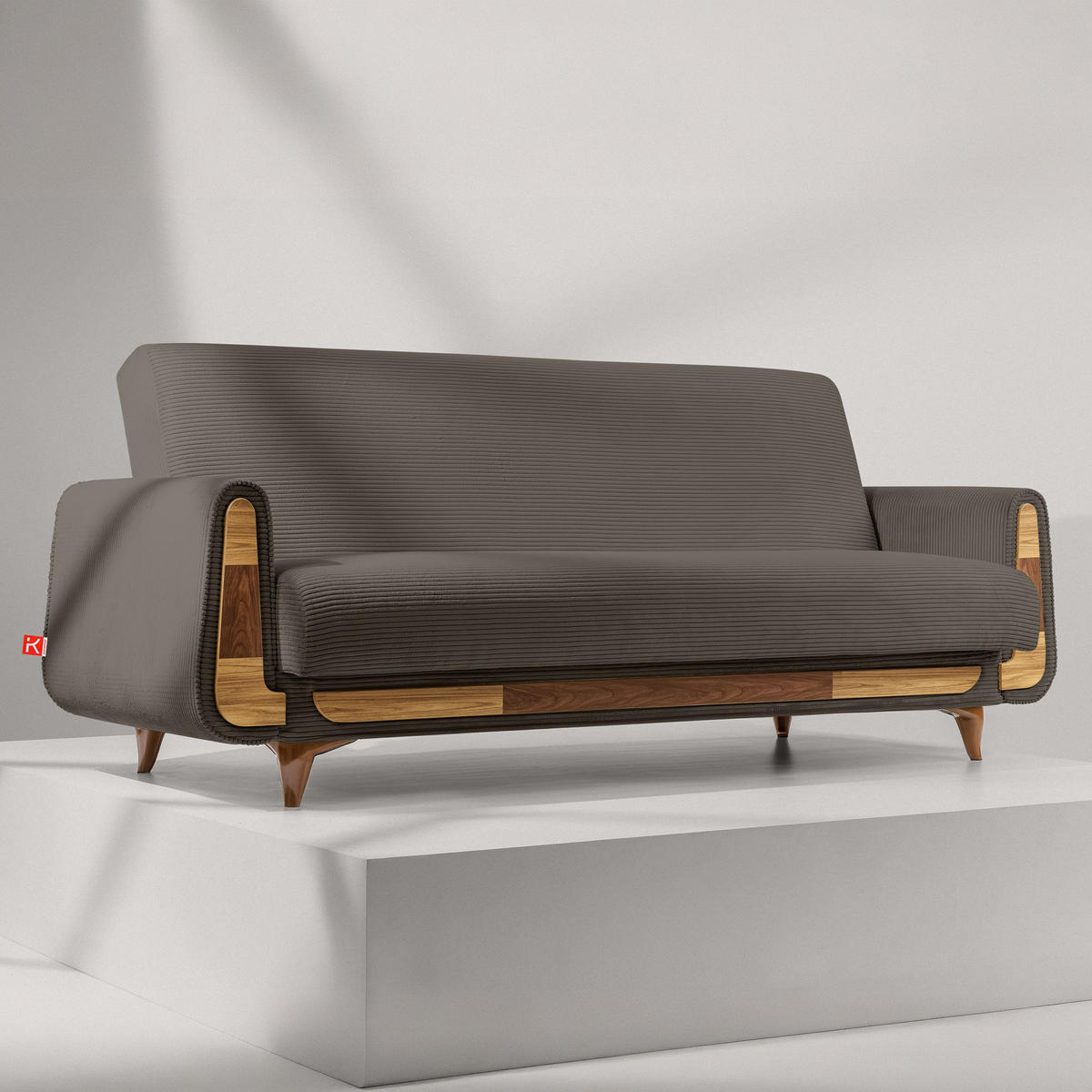 3-SITZER-SCHLAFSOFA GUSTAVO II mit Armlehnen, Graubeige - Greige/Beige, Holz/Holzwerkstoff (230/98/98cm) - KONSIMO®