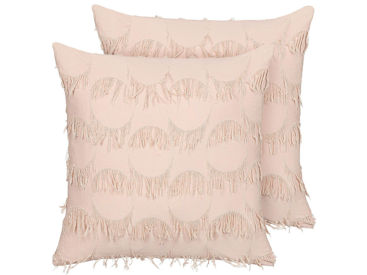 DEKOKISSEN 2er-Set Lachsrosa 45/45 cm Agastache - Koralle, Textil (45/45cm) - Beliani