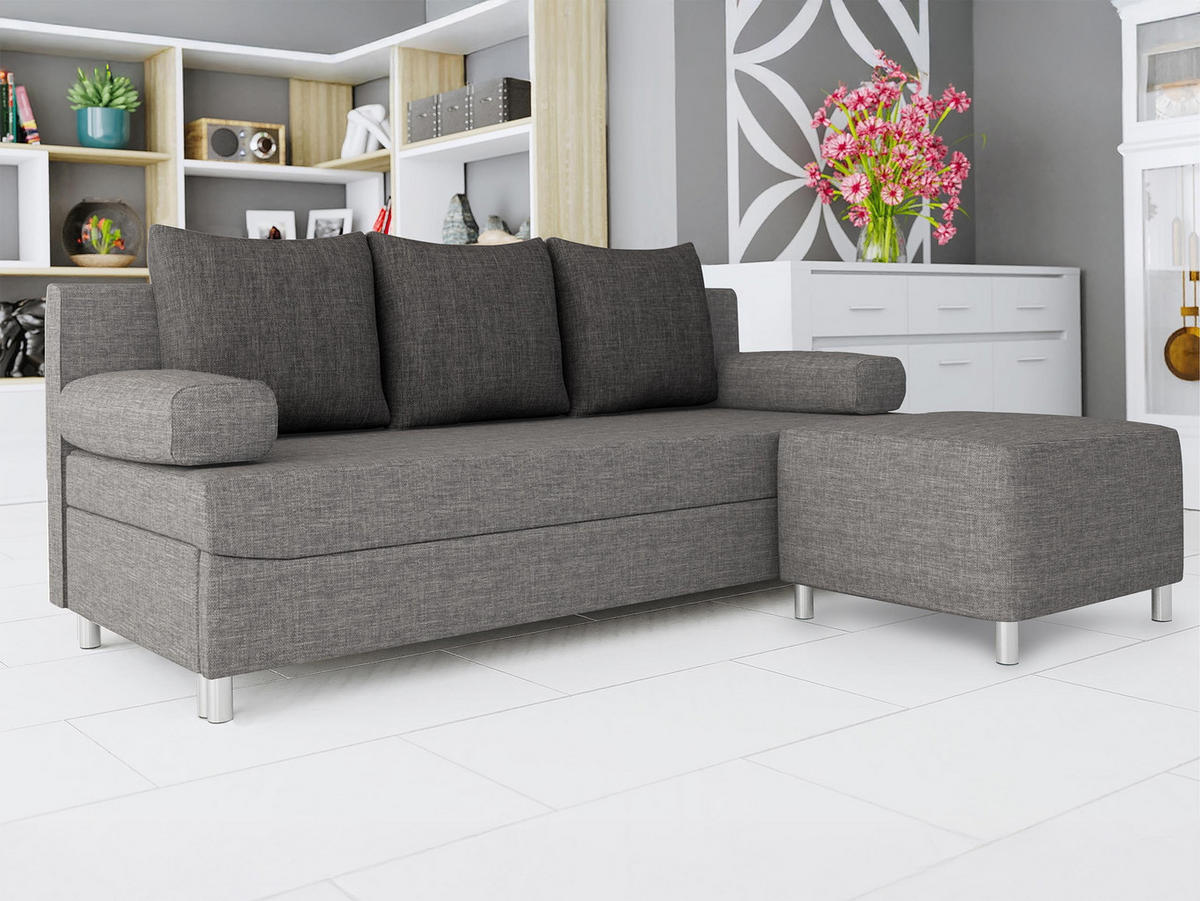 SCHLAFSOFA Dover mit Polsterhocker - Chromfarben/Grau, Holz/Kunststoff (192/80cm) - MIRJAN24