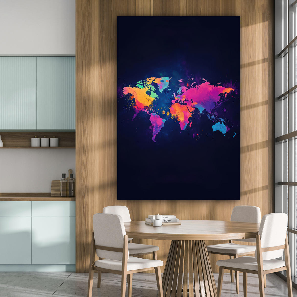 LEINWANDBILD Weltkarte - Bunt - Graffiti 90x140 cm - Multicolor, Textil (90/140cm) - MuchoWow