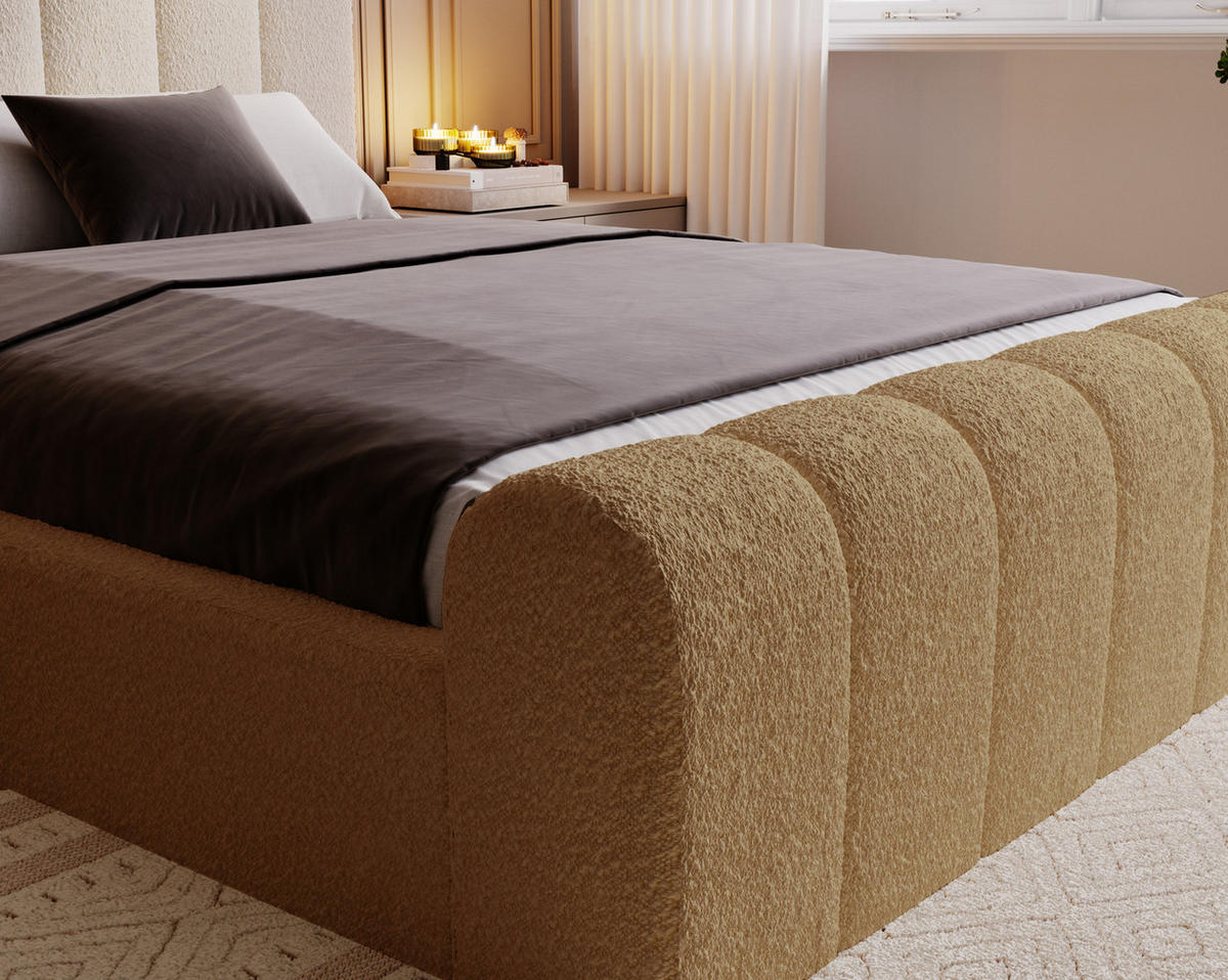 POLSTERBETT 180x200 Valetta mit Bettkasten, Bouclé Orange - Orange, Holz/Textil (180/200cm) - Emporius