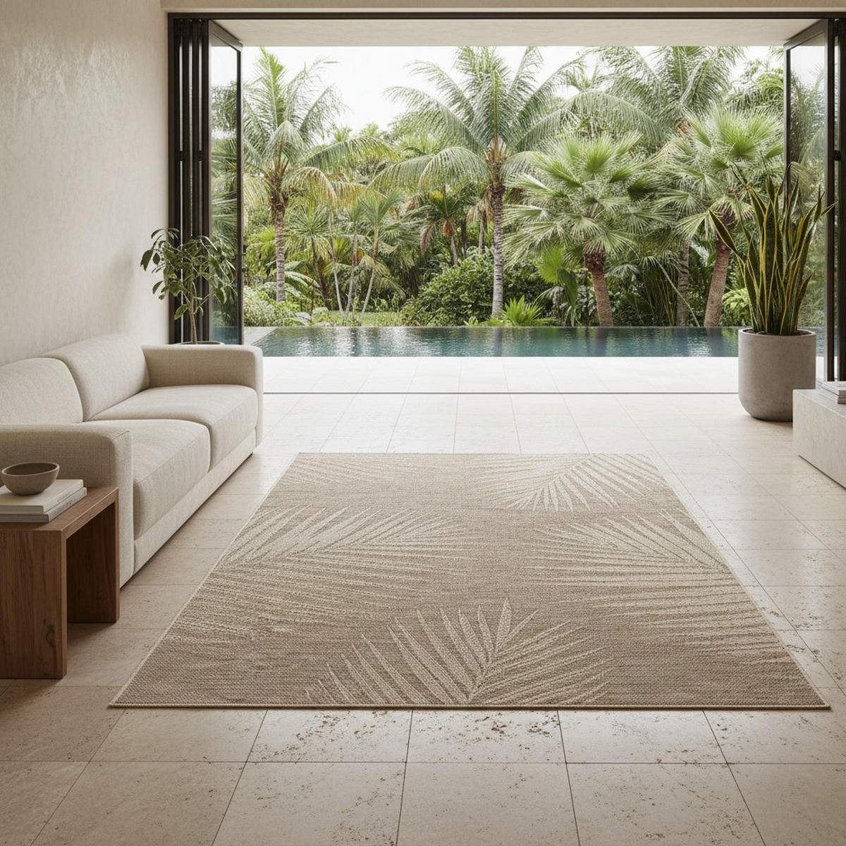 TEPPICH In-/Outdoor Jute-Optik Flachgewebe Blattmuster Polypropylen Braun Rechteckig 120x170 - Braun, Textil (120/170cm) - KADIMA DESIGN