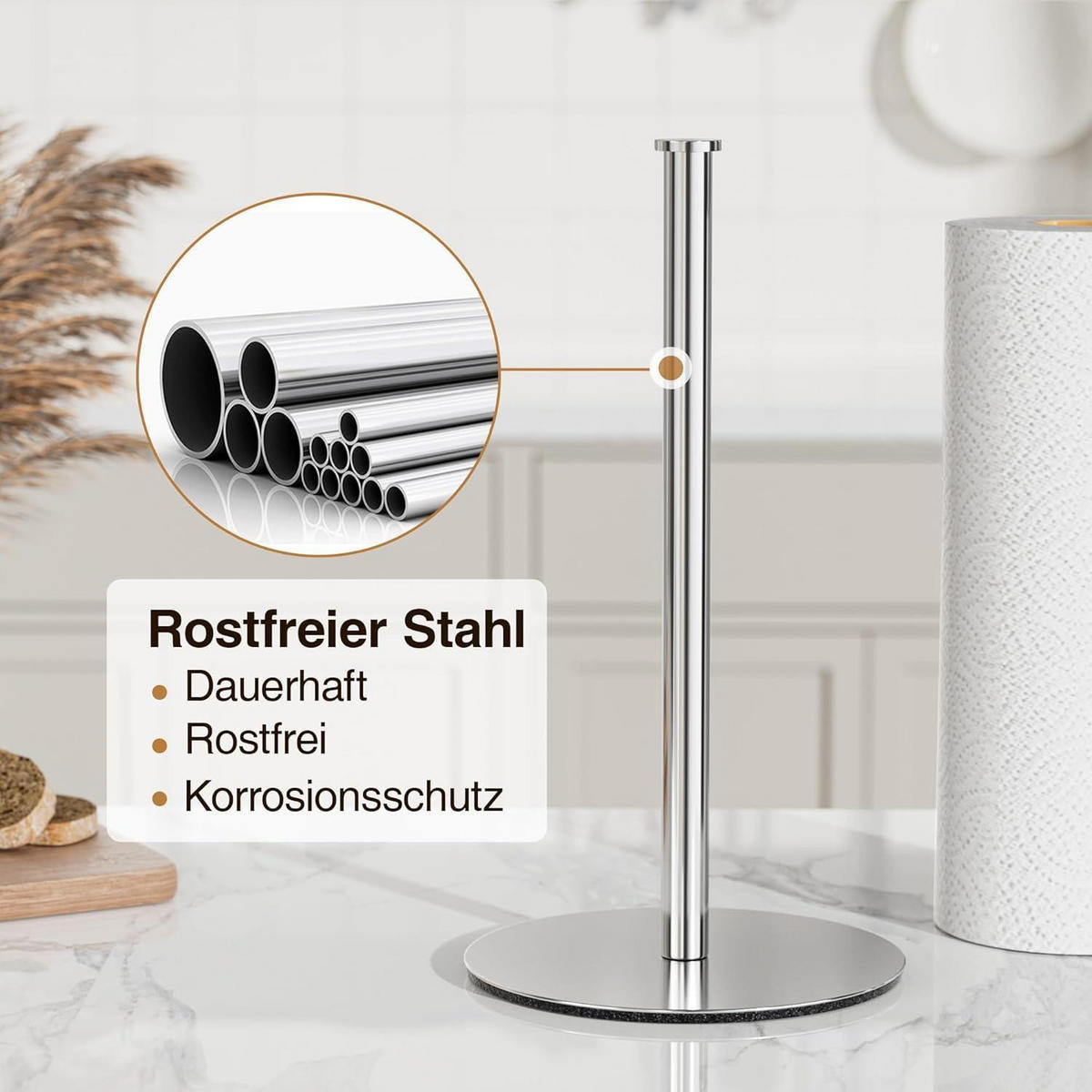 KÜCHENROLLENHALTER Silber Stehend - Silberfarben, Metall (22/7.6/32cm)