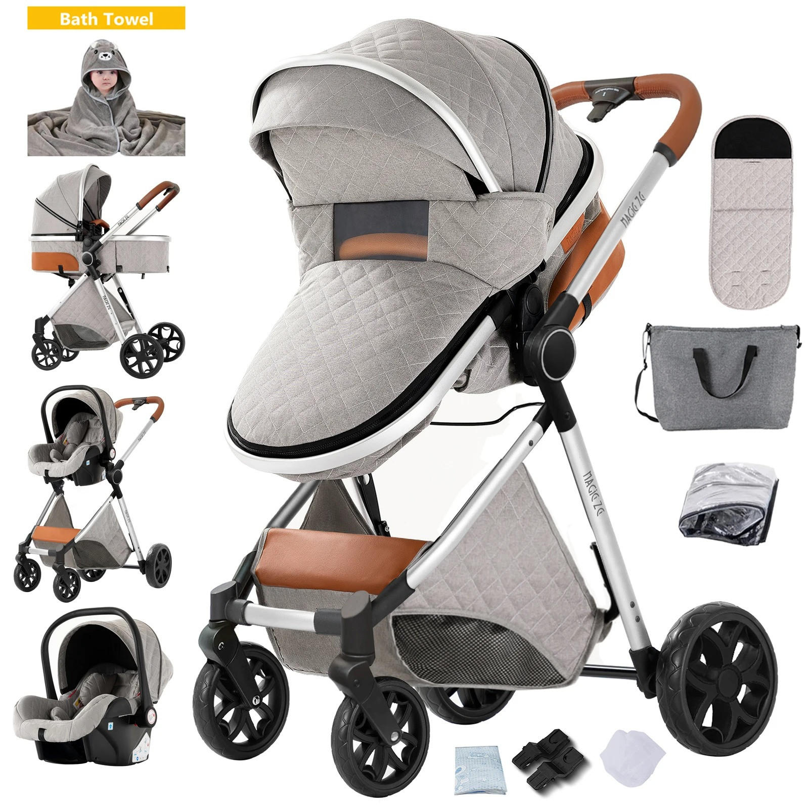 KINDERWAGENSET YV9-HELLGRAU - Hellgrau, Metall (80/60cm) - Kaket