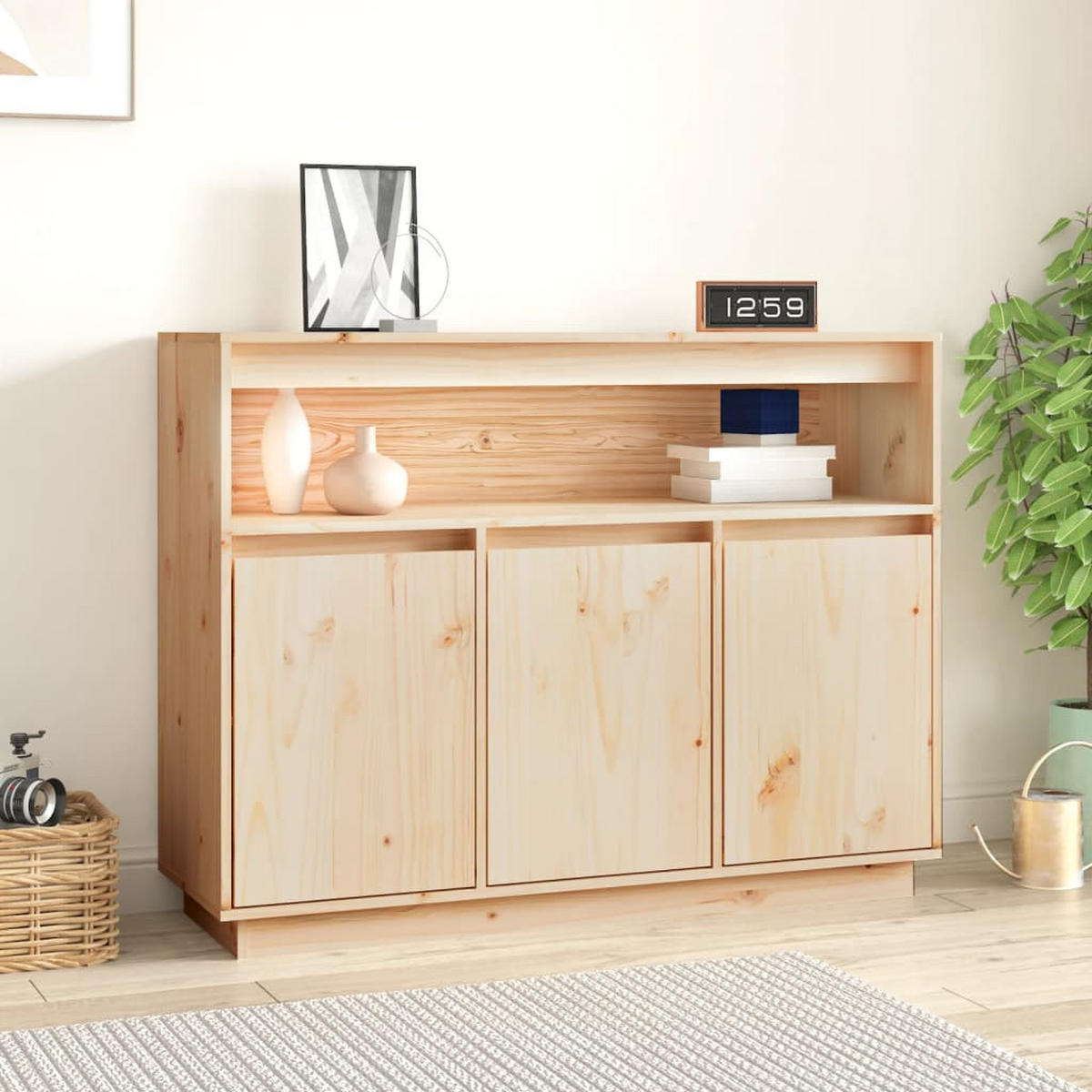 SIDEBOARD mit 3 Türen, 1 Fach 104,5/34/80 cm aus Massivholz Kiefer - Naturfarben, Holz (104.5/80/34cm) - vidaXL