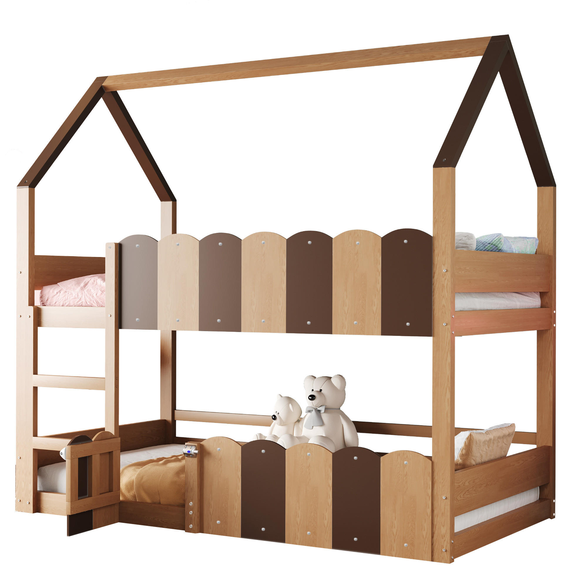 ETAGENBETT im Hausdesign 90x200 cm Holzfarbe - Braun, Holzwerkstoff (90/200cm) - Beauniv