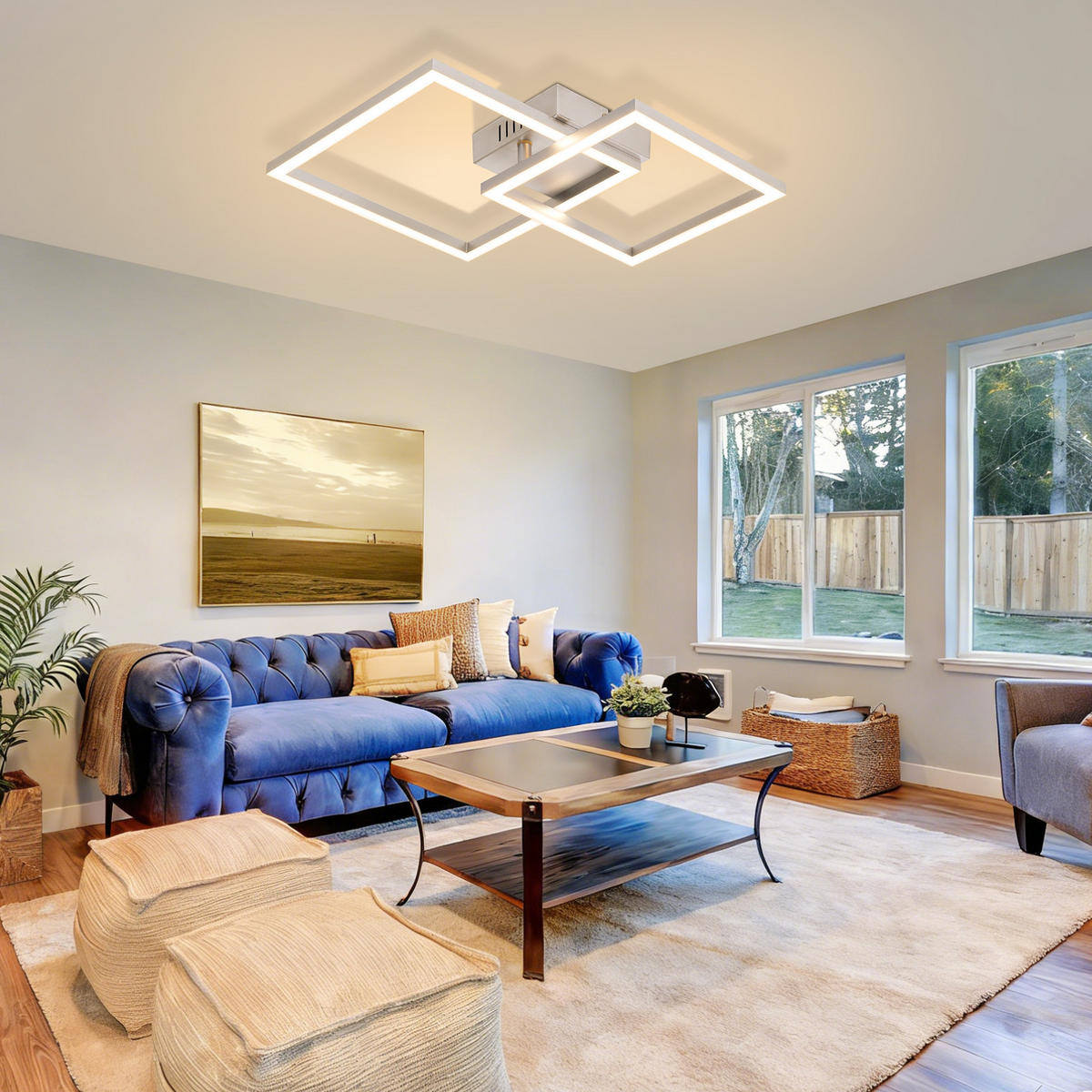 LED DECKENLEUCHTE Elwynne 34.5/34.5/6.7 cm - Silberfarben, Kunststoff (34.5/34.5/6.7cm) - ZMH