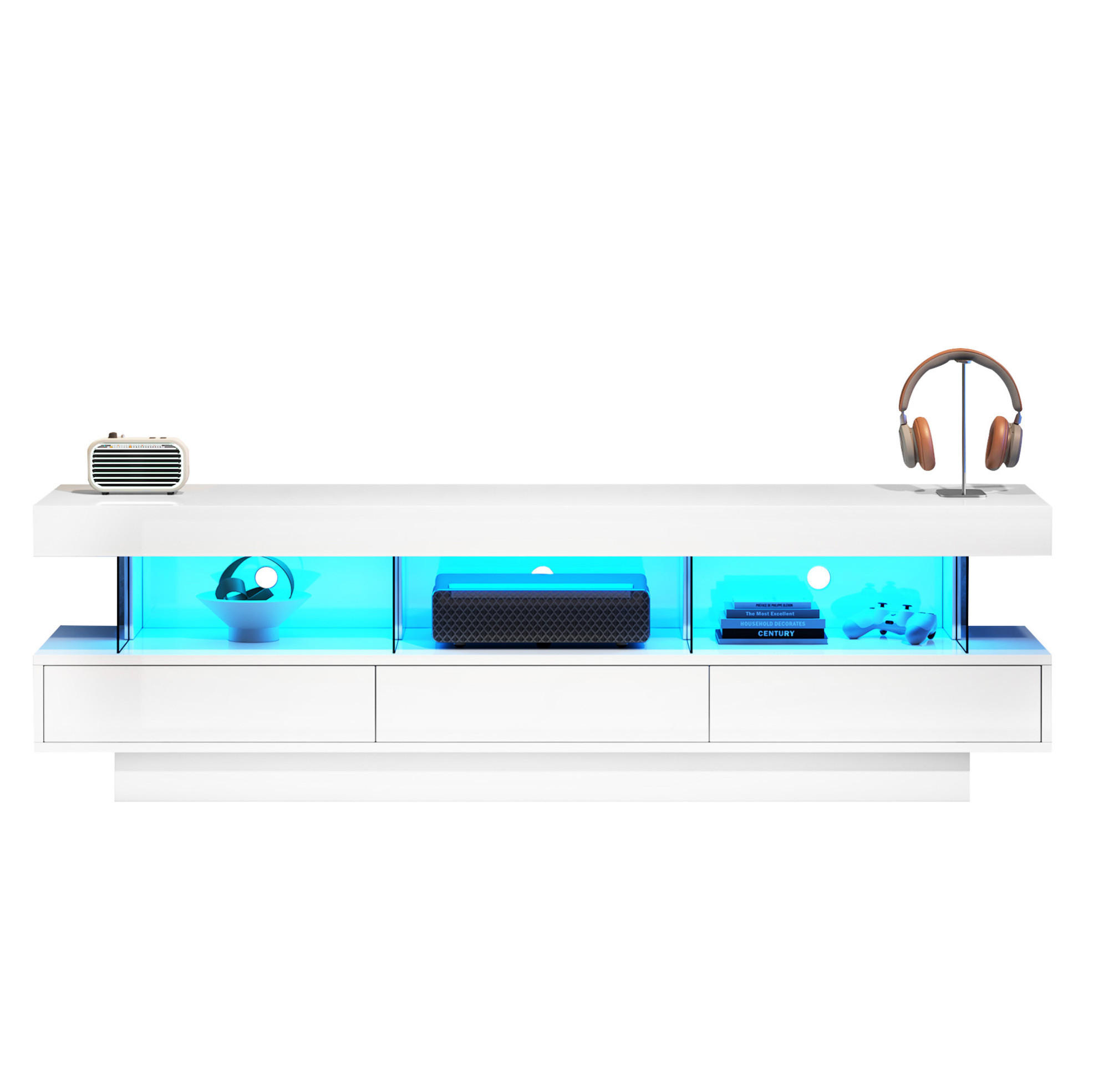 TV-ELEMENT mit LED-Beleuchtung 160 x 38 x 50,5 cm Weiß Hochglanz - Weiß, Holzwerkstoff (38/50.5/160cm) - Beauniv