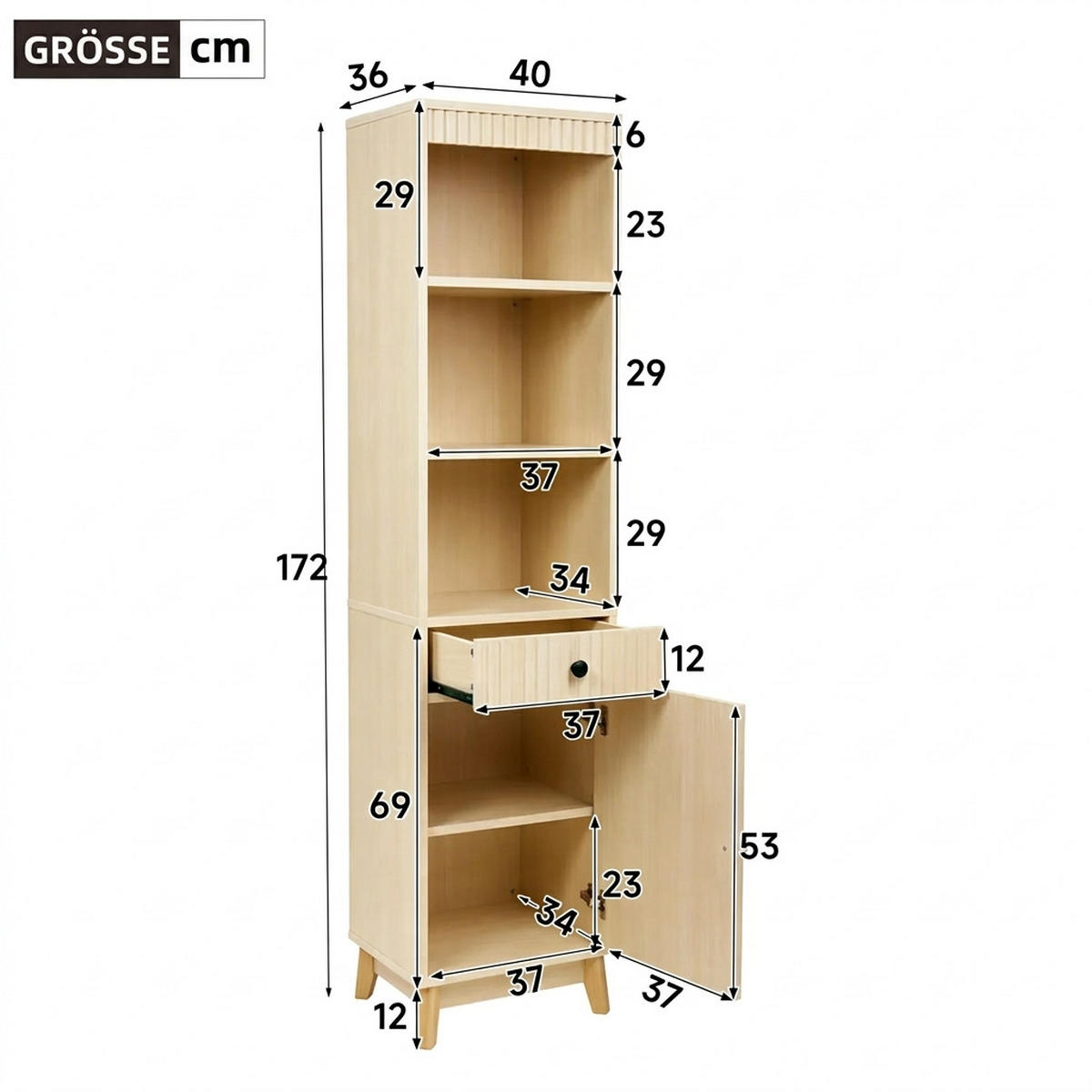 HOCHSCHRANK 40/36/172 cm Weiß mit 1 Schubladen und Soft-Close-Scharniere - Weiß, Holz/Holzwerkstoff (36/172/40cm) - Oxeza