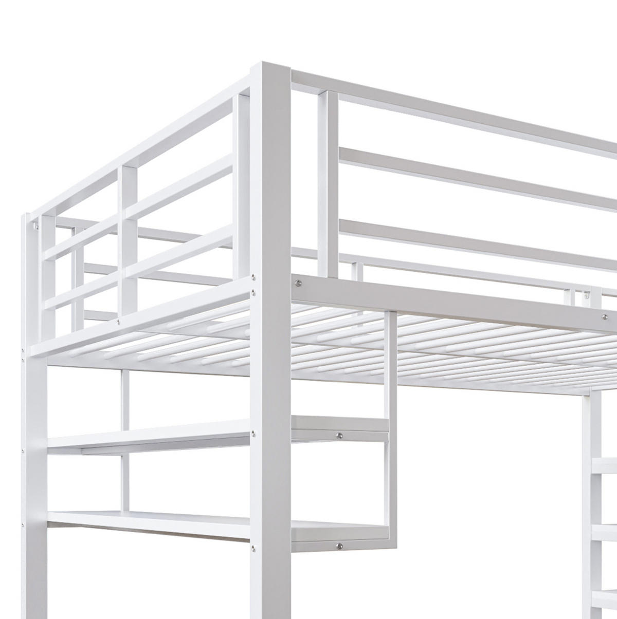 HOCHBETT 140/200 cm Weiß aus Metall mit Stauraumleiter - Weiß, Metall (140/200cm) - OKMYHOME