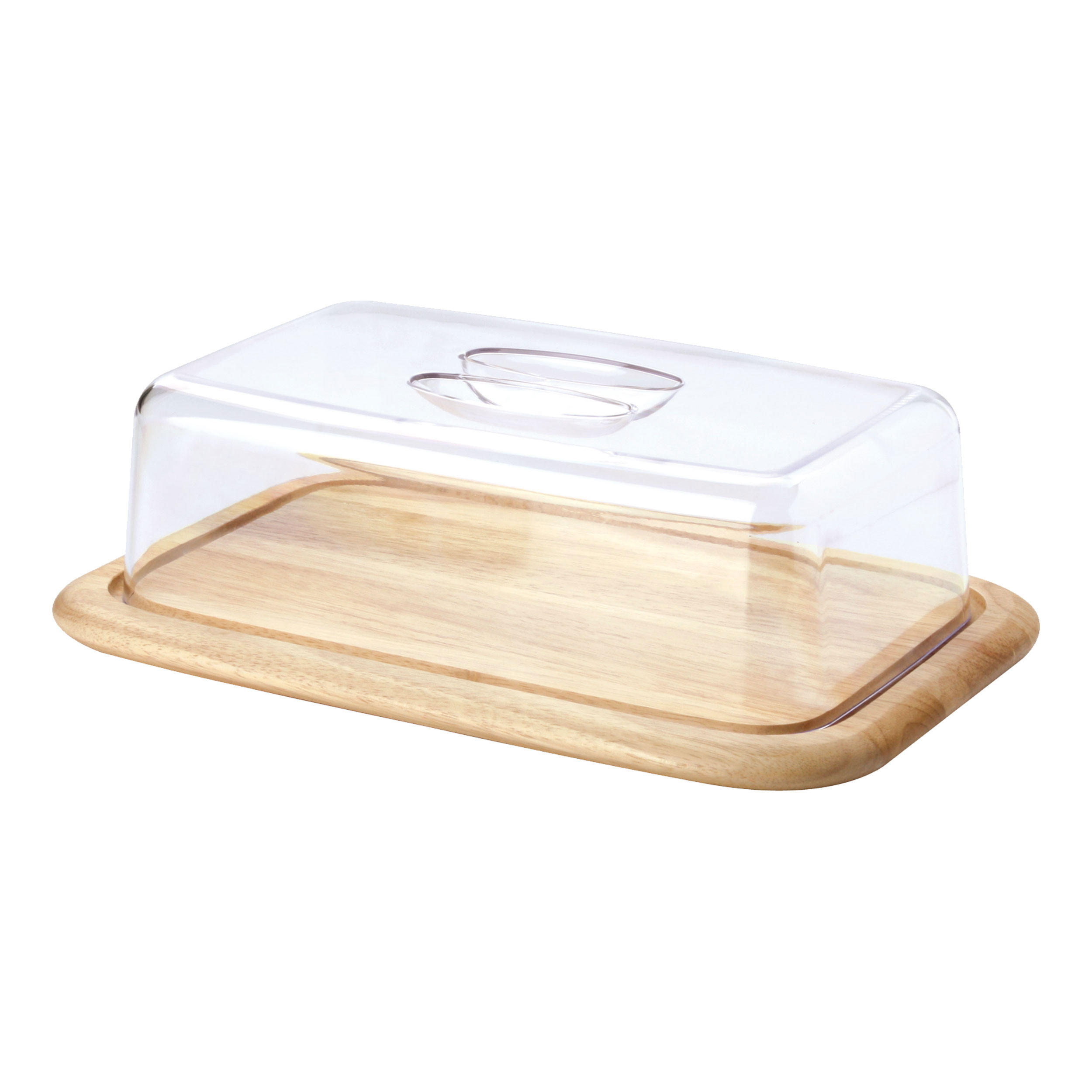 KÄSEGLOCKE 2-tlg., Gummibaumholz / Kunststoff, 38.5 x 25.5 cm - Transparent, Glas (25/12/38cm) - Continenta