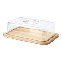 KÄSEGLOCKE 2-tlg., Gummibaumholz / Kunststoff, 38.5 x 25.5 cm - Transparent, Glas (25/12/38cm) - Continenta
