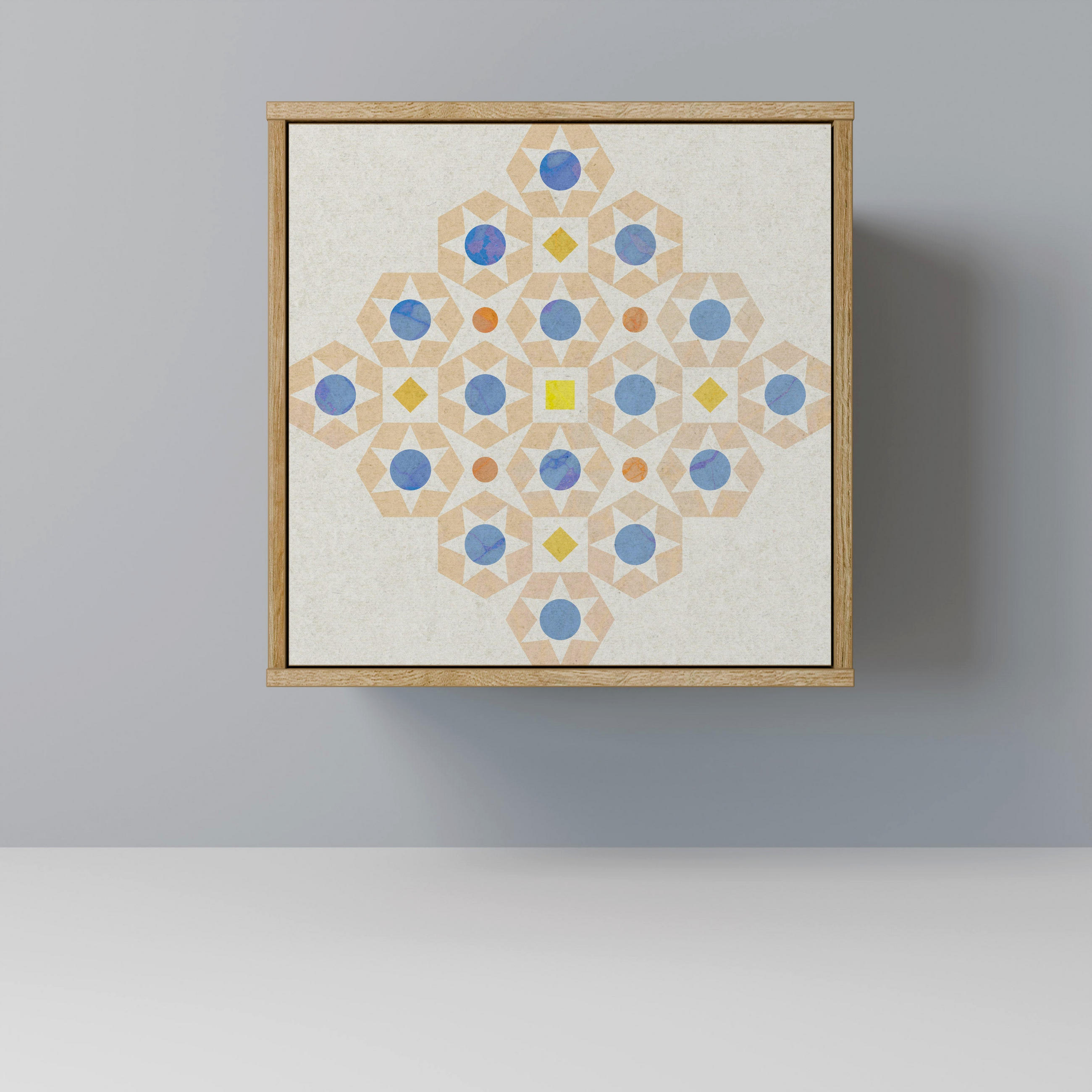 SIDEBOARD PATTERNED PRISM, Eichefarben, 57,5x42x57,5 cm, Ohne Füße - Eichefarben/Multicolor, Holzwerkstoff (57.5/57.5/42cm) - SpaceRebels