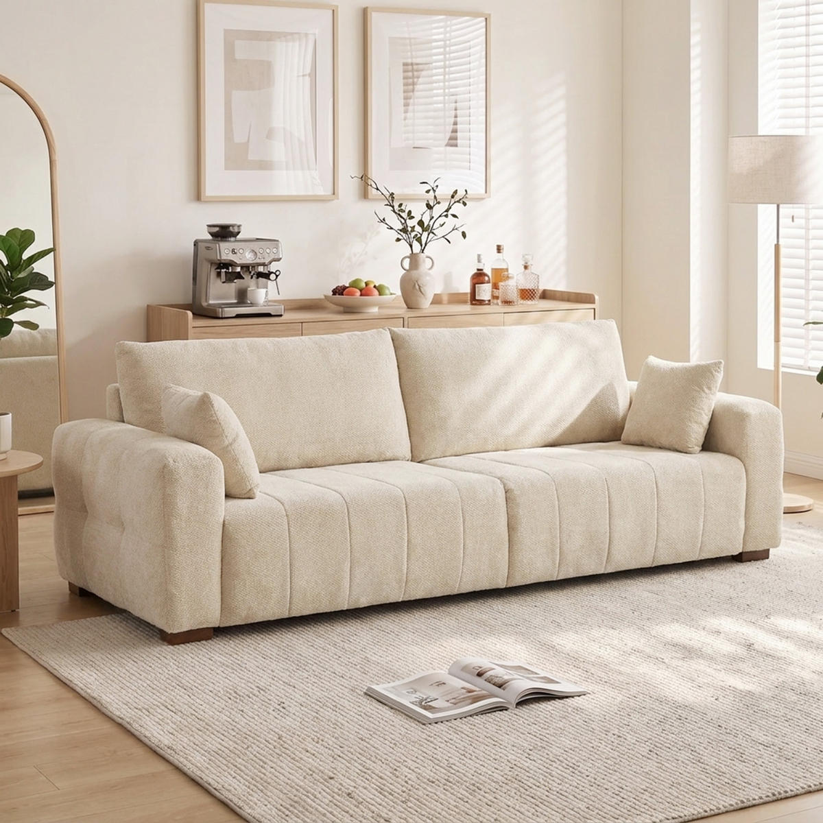 3-SITZER-SOFA Polyester Cremeweiß - Creme, Holz/Textil (86/84/220cm) - HOMCOM