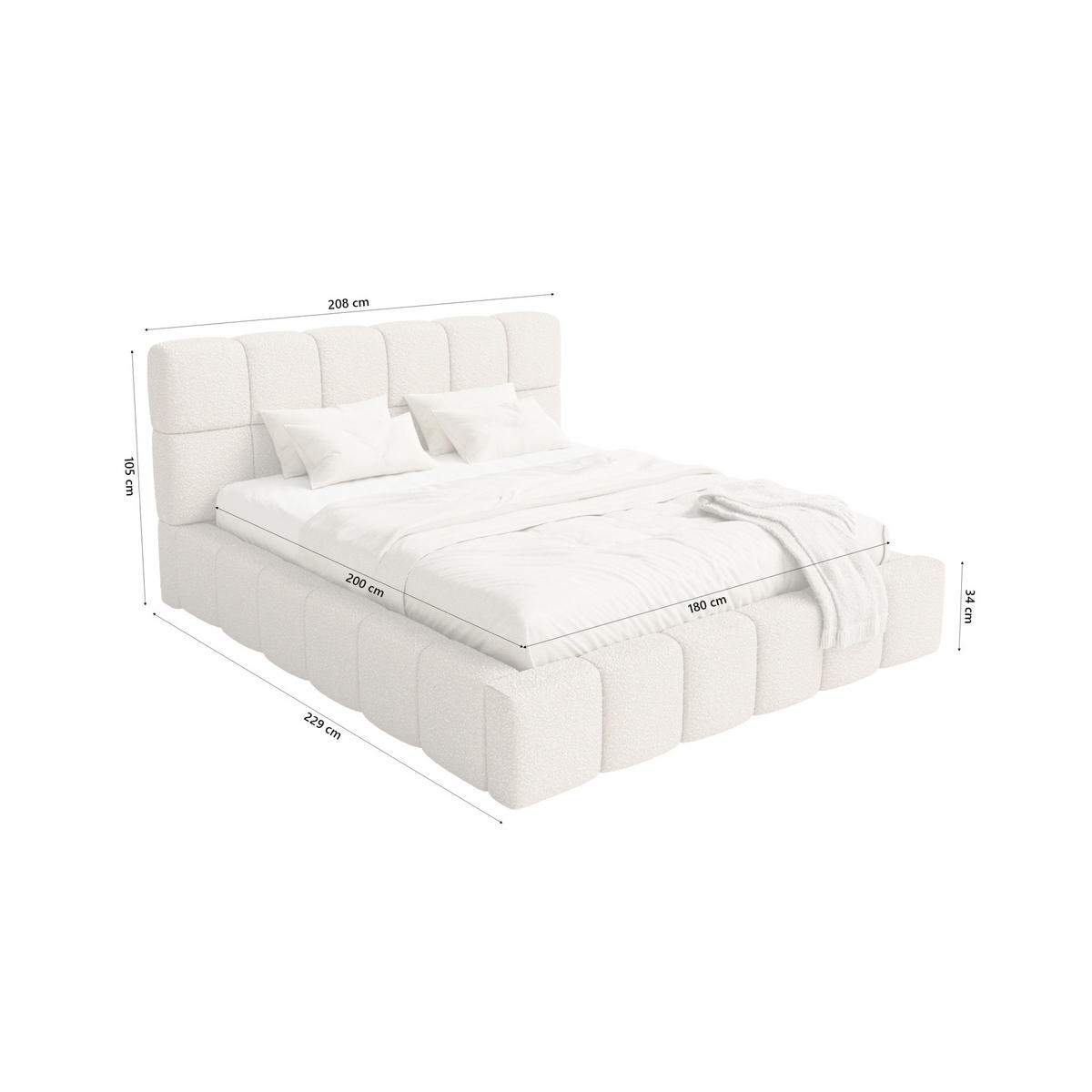 POLSTERBETT Lund 180x200 cm, Beige - Beige, Textil (180/200cm) - Fedve