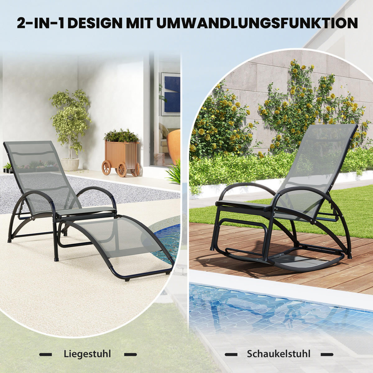 SCHAUKELSTUHL Grau - Grau, Metall (123/53/62cm) - COSTWAY