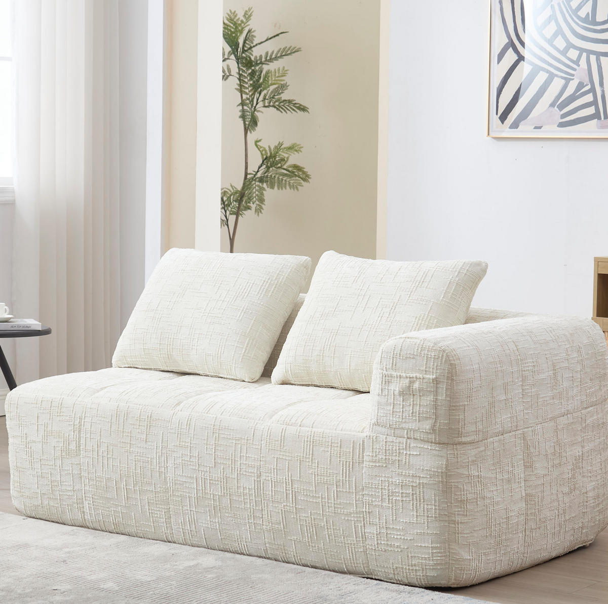SOFA od ženila, 158/90/60 cm bež, s bočnim džepovima i jastukom - bež, tekstil (60/160/90cm) - BEAOK