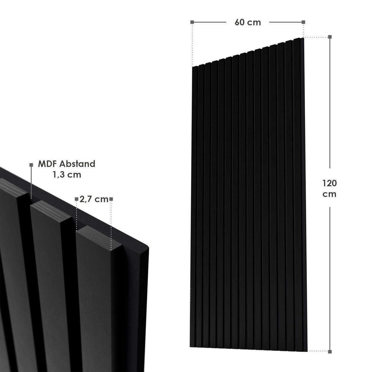 WANDPANEELE Akustik 120x60 cm Schwarz (4er-Set) - Schwarz, Holz (60/120/1.8cm) - Juskys
