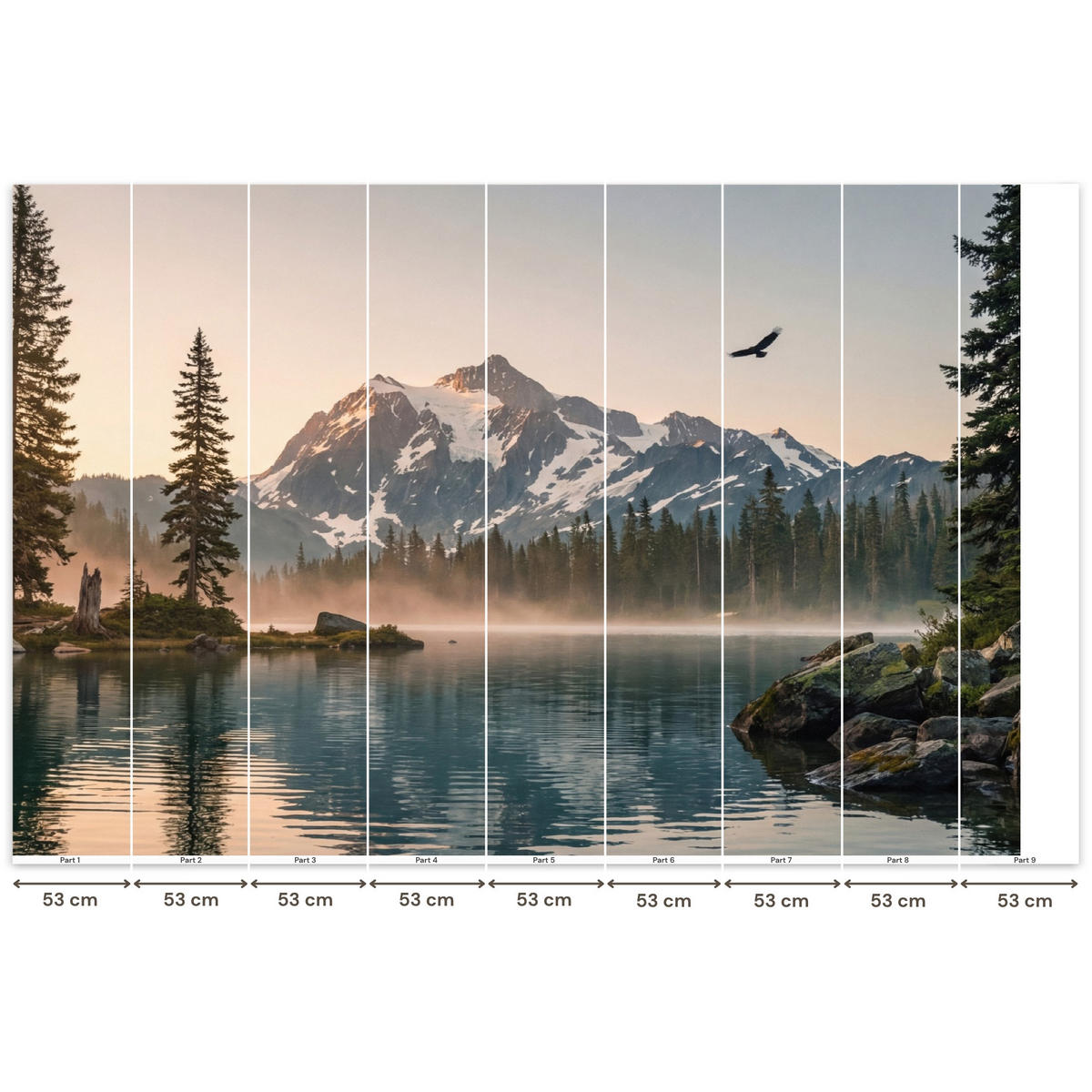 TAPETE - Berge - Wasser - Bäume - 450x300 cm - Multicolor, Papier (450/300cm) - OnlyWow