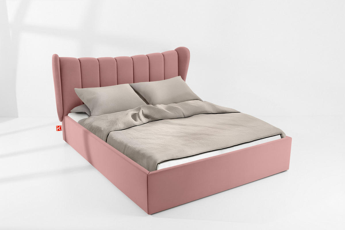 POLSTERBETT GIZO, Muschel-Design - Pink/Schwarz, Holz/Holzwerkstoff (162/204cm) - KONSIMO®
