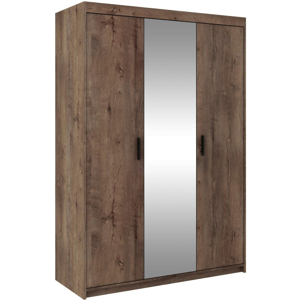 DREHTÜRENSCHRANK Elena mit 3 Türen, mit Spiegel, Eiche Lefkas - Eichefarben, Holzwerkstoff (130/190/53cm) - Beautysofa