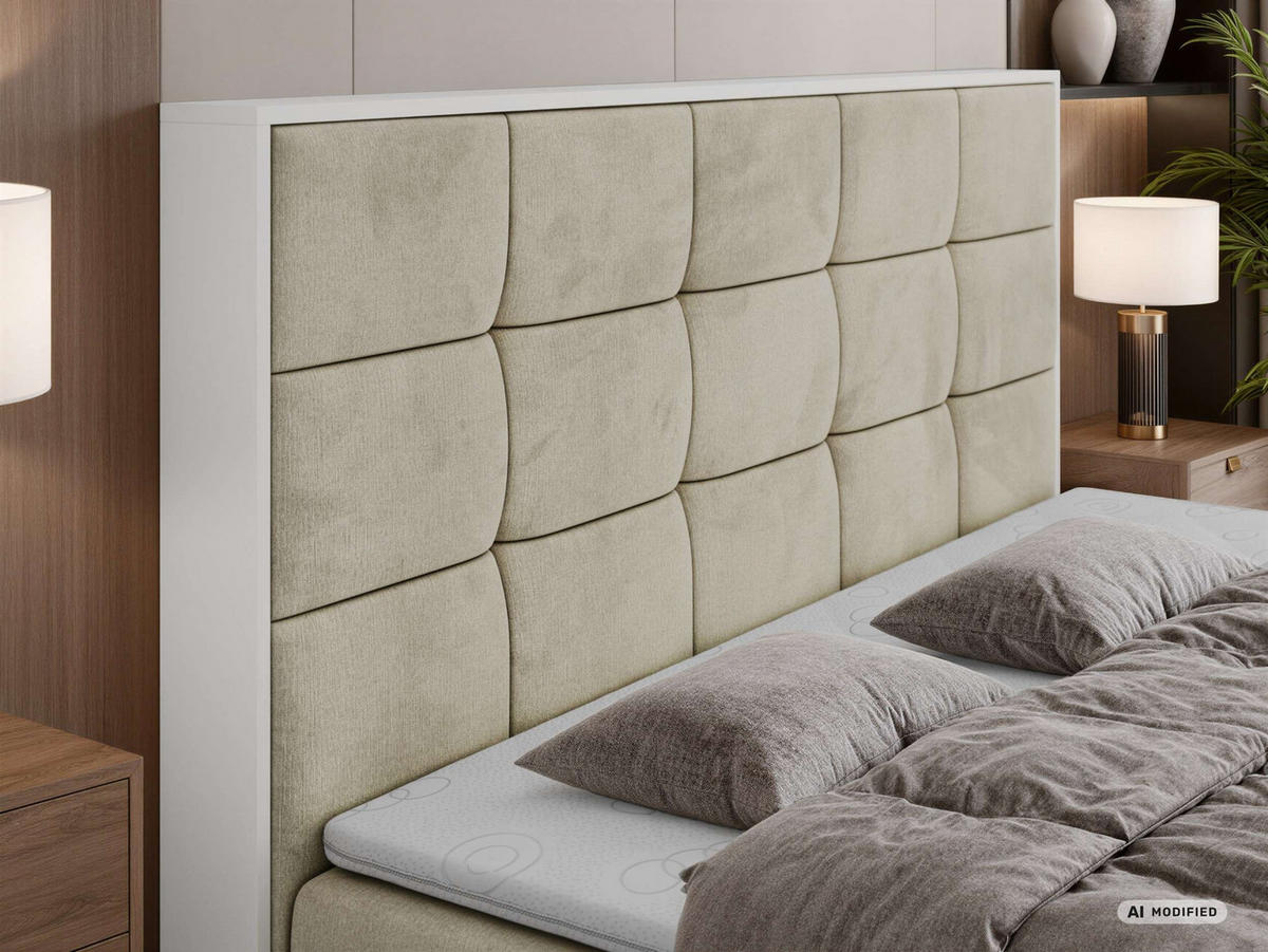 BOXBETT ALVIT 200/200 - Beige Velvet - Topper Visco - H3 - Beige/Schwarz, Kunststoff/Textil (200/200cm) - MKS