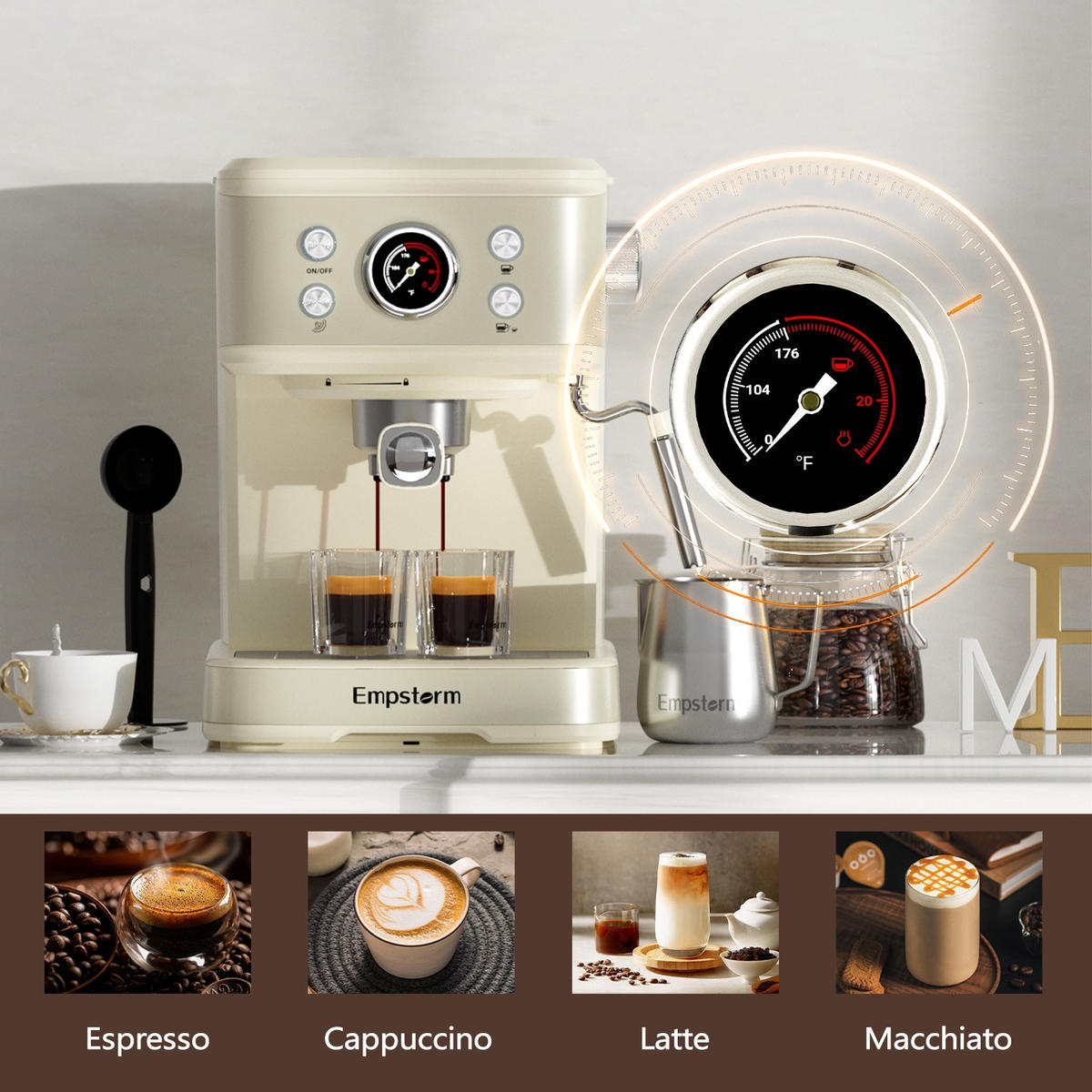ESPRESSOMASCHINE 20 BAR mit Kapsel- und Pulverfunktion Edelstahl - Weiß, Metall (27/21/29cm) - Rolipo