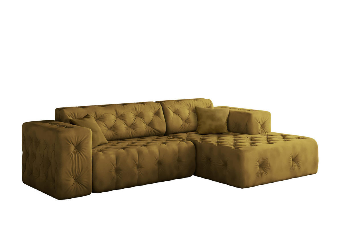 ECKSOFA L-Form Gesteppt LUX Stoff Whisper Rechts Golden - Goldfarben, Holz/Kunststoff (266/165cm) - Kaiser Möbel