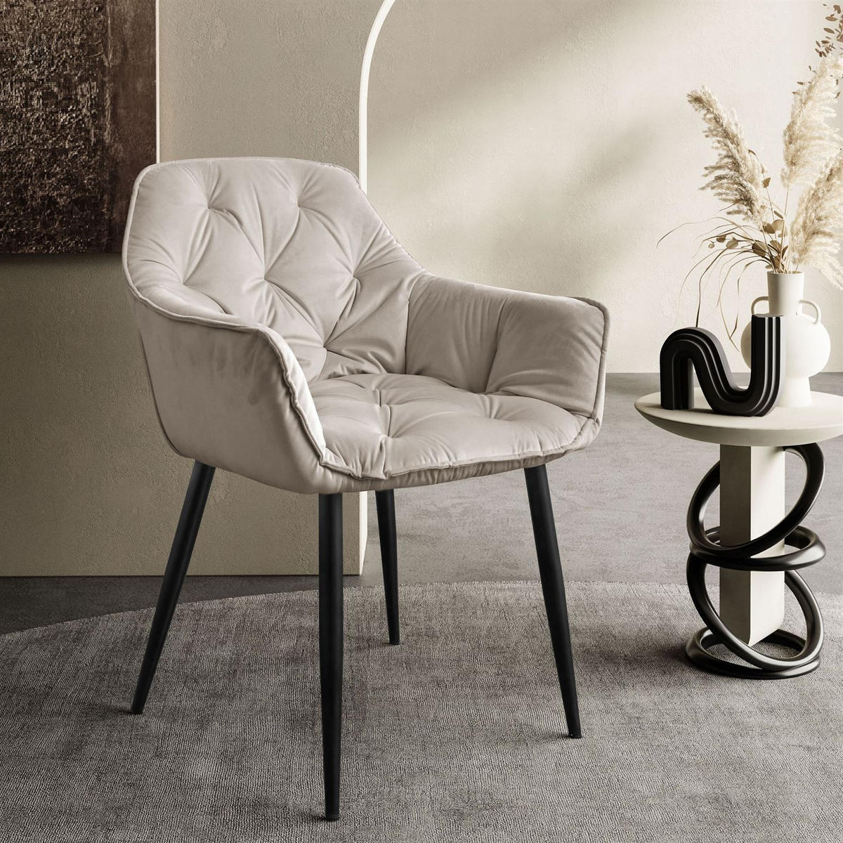 ARMLEHNENSTUHL TOKIO - Beige/Schwarz, Textil (60/96/46cm) - Lookway