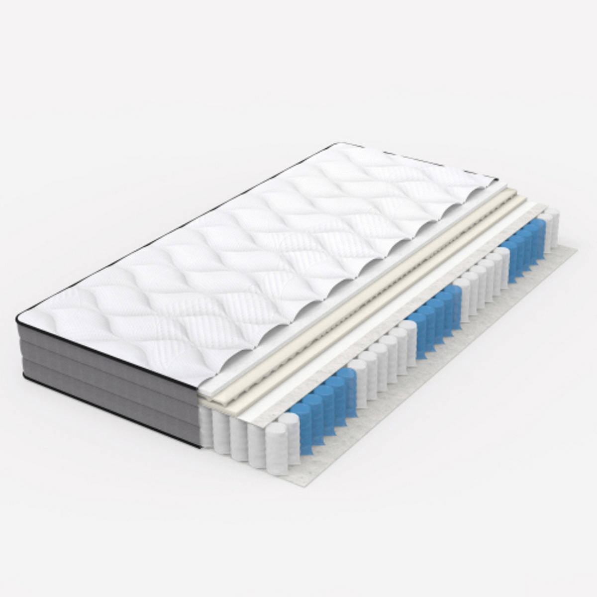 TASCHENFEDERKERNMATRATZE 120×200cm mit 7-Zonen-System und Memory-Schaum, weiß & grau - Weiß, Kunststoff - Luhomfu