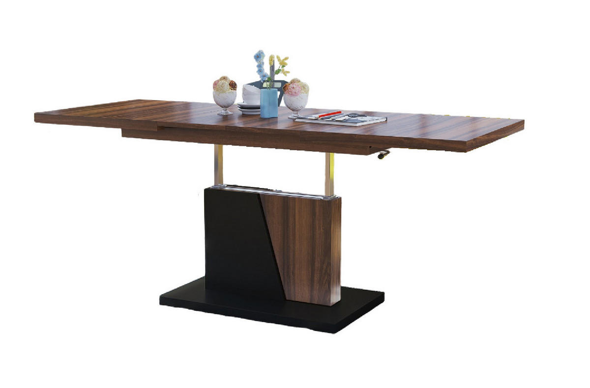 COUCHTISCH rechteckig Nussbaum Schwarz ausziehbar höhenverstellbar - Nussbaumfarben/Schwarz, Holzwerkstoff (70/120/60cm) - designimpex