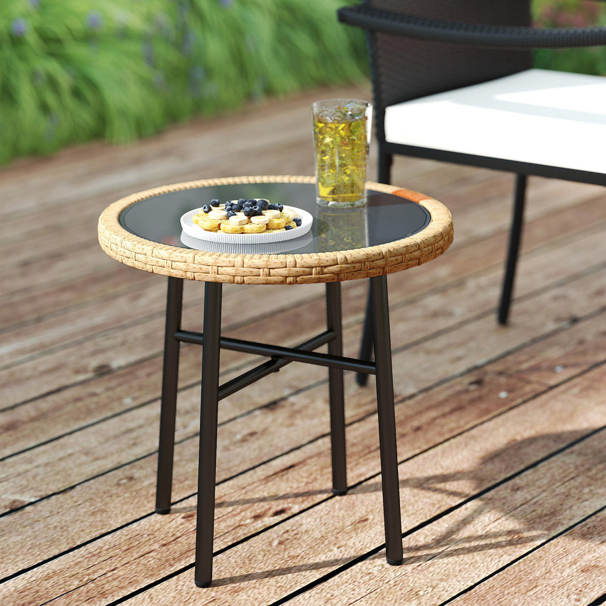 GARTENTISCH DE-13712 mit Glasplatte Natur - Naturfarben, Metall (46/46/43cm) - ComfortXL