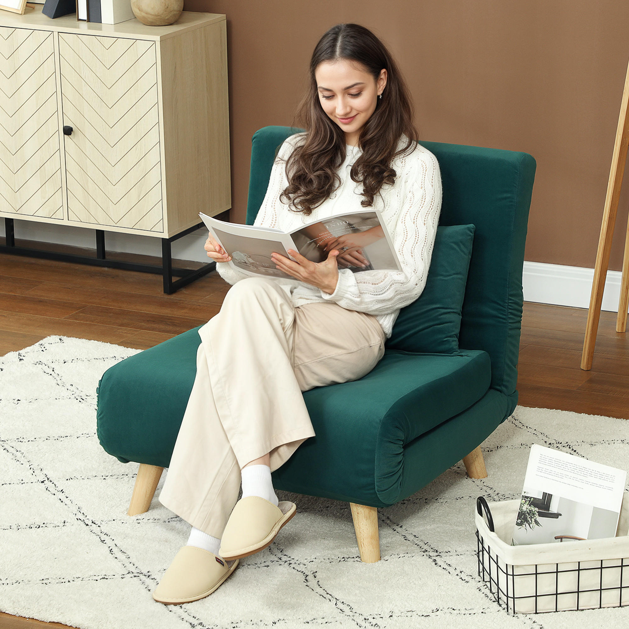 SCHLAFSESSEL 3 in 1 Schlafsofa mit Bettfunktion Dunkelgrün - Dunkelgrün, Textil (72/79/78cm) - HOMCOM