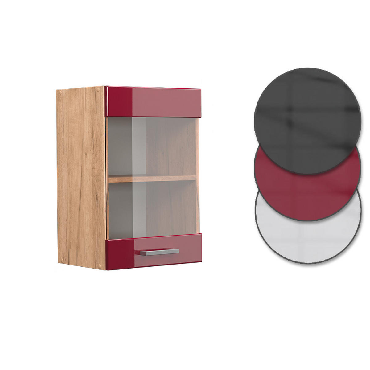 KÜCHENGLASSCHRANK R-Line Rot Hochglanz 40 cm - Honigeiche/Bordeaux, Holzwerkstoff (40/60/31cm) - Vicco