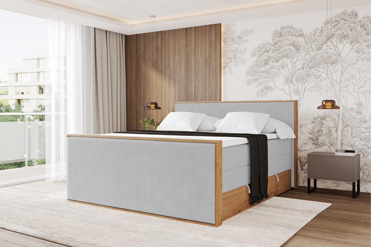 BOXSPRINGBETT LOLLI9 -Z-KING 120x200 - H3/H4 Hellgrau - Hellgrau, Holzwerkstoff (120/200cm) - ALTDECOR