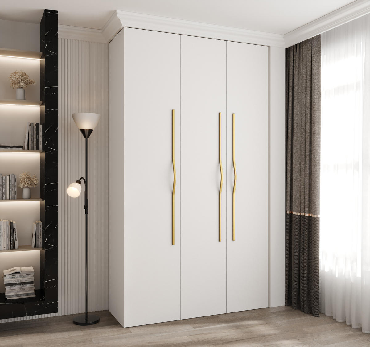 DREHTÜRENSCHRANK 245,5/140/40 3-türig - Goldfarben/Weiß, Holz/Metall (140/245.5/40cm) - Abiks Möbel