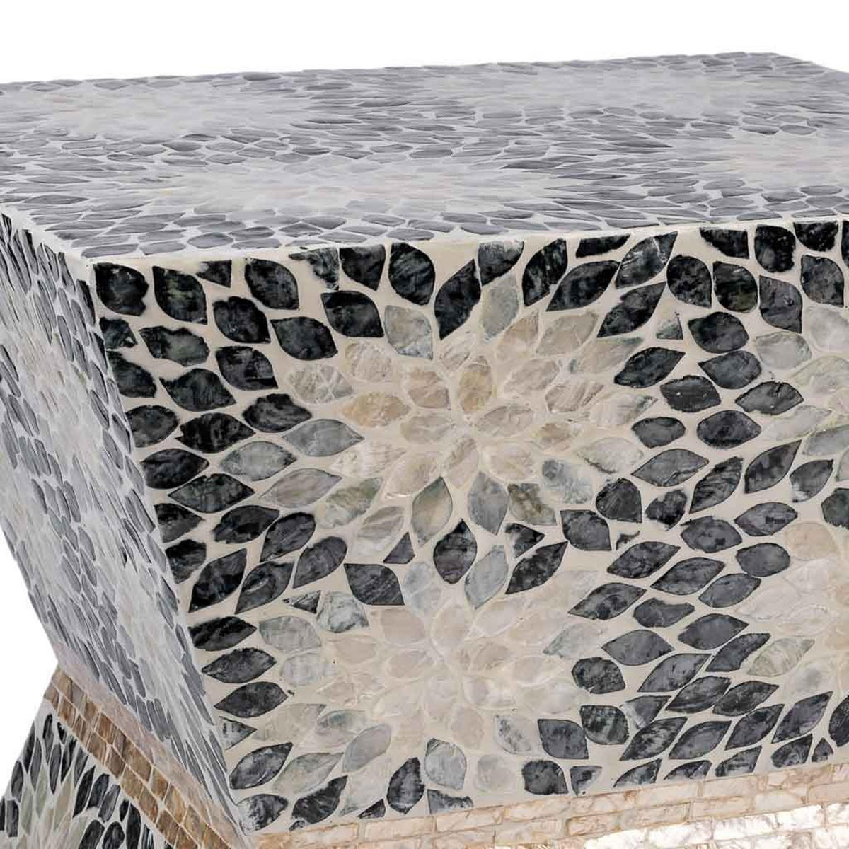 HOCKER aus Holz und Capiz, grau, 46x48cm - Grau, Holz (46/48/45cm) - Wanderlust