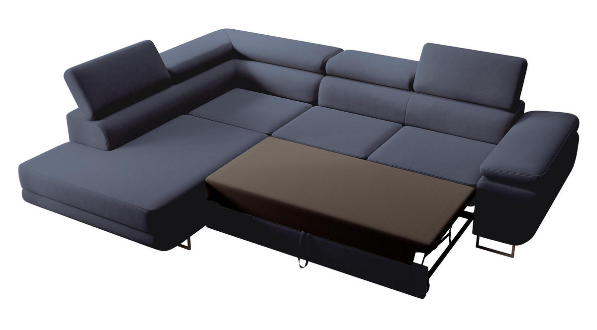 ECKSOFA Stevil Dunkelblau Velours - Silberfarben/Dunkelblau, Textil/Metall (275/203cm) - Selsey