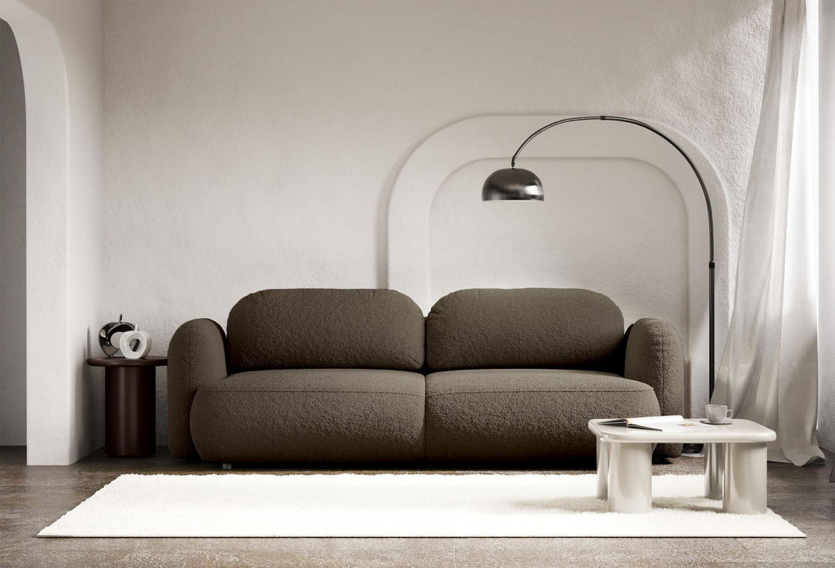 3-SITZER SCHLAFSOFA Tvoya Braun Bouclé - Schwarz/Braun, Kunststoff/Textil (253/82/110cm) - Selsey